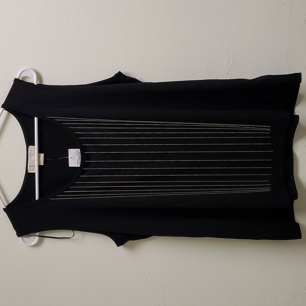 Michael Kors Chain Fringe Tank Top, Black /Silver, Size 2X